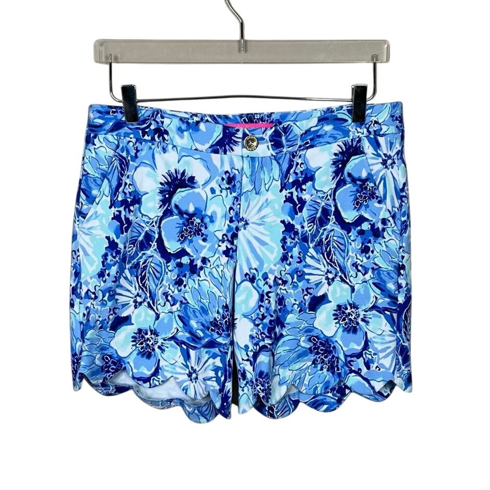 Lilly Pulitzer | Darci Scalloped Hem Floral Shorts Coastal Blue 7” Inseam Size 4